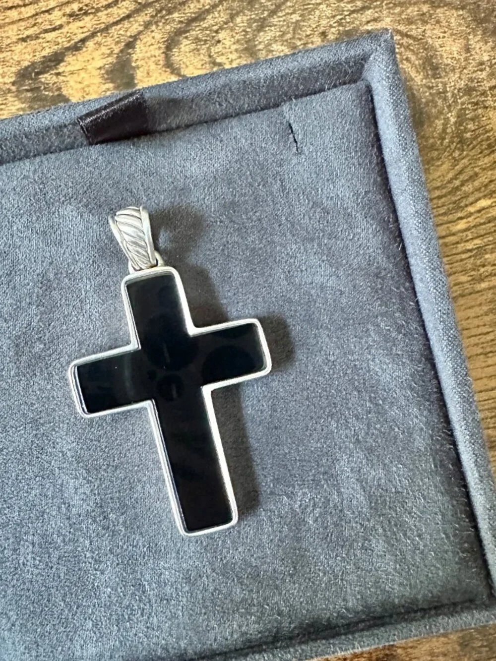 David Yurman Large Chevron Cross Pendant w/ Black Onyx